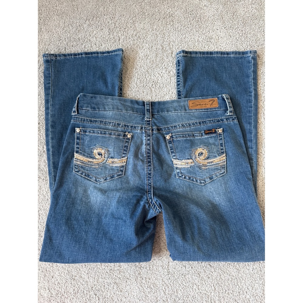 Seven7 Womens Bootcut Jeans Medium Wash Sequin Embroidered Pockets Size 14
